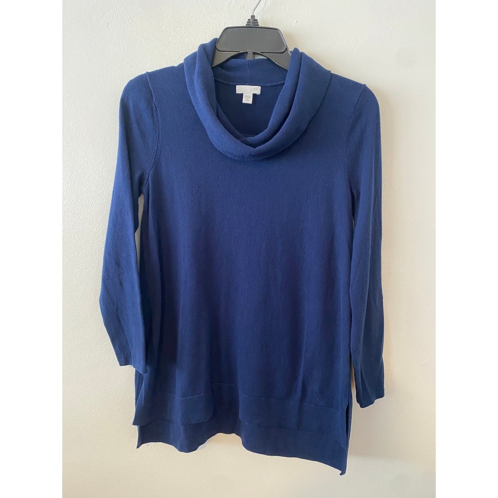 J. Jill Cowl Neck Tunic Sweater Navy Blue Cotton Blend XS Petite SSW137842